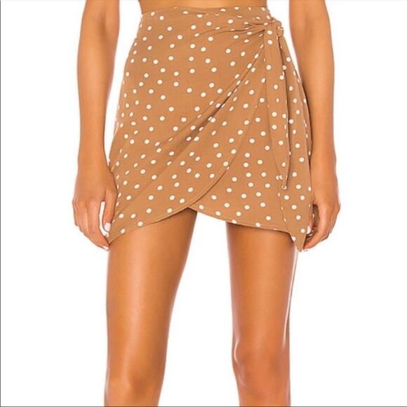 L * Space Tan Polka Dot Faux Wrap Skirt - Picture 3 of 12